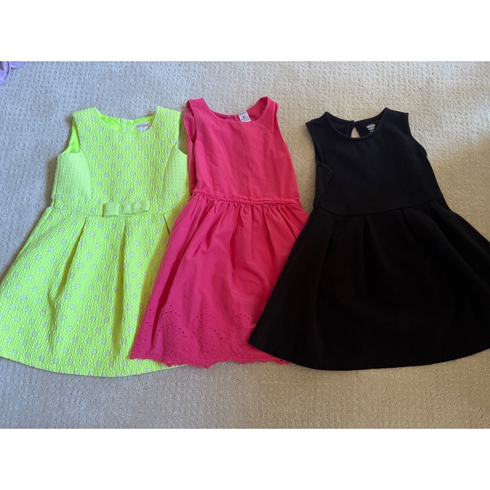 3pc Bundle Old Navy Carters Cat & Jack Dresses Kids 5T Pink Black Neon Yellow